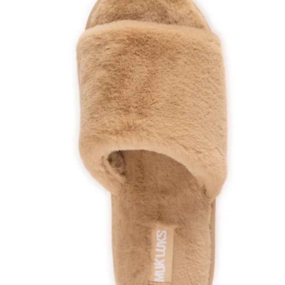MUK LUKS Slip-on Slide Platform Irish Cream Faux Fur Slippers Size M 7-8